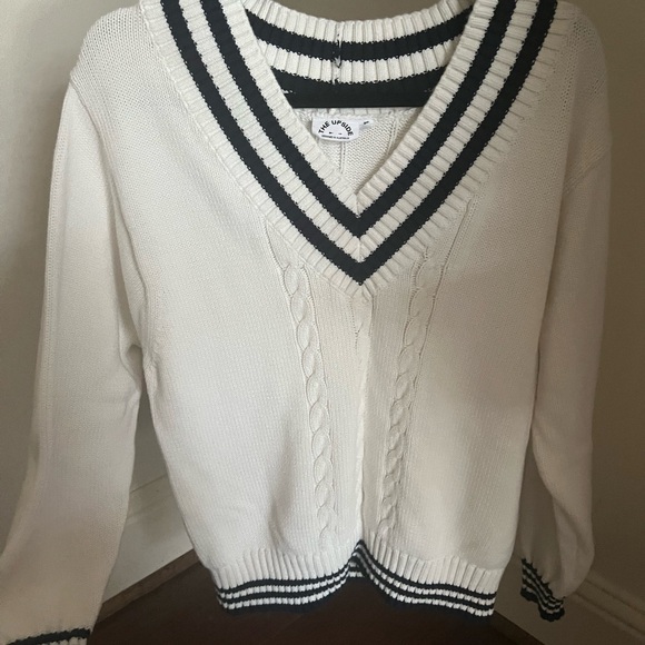 The Upside Louie Cotton V-Neck Sweater White and Black - Picture 3 of 5